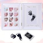 HomeCloud Baby Picture Frame First Year, Baby Handprint and Footprint Kit with Ink Pad, 12 Month Milestones Baby Gift, Anniversary Growth Record Keepsake for Mom/Newborn ((12 Photo_White)