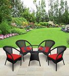 PRATHAM India 4+1 Outdoor Indoor Patio Furniture Sets Rattan Chair Patio Set Wicker Conversation Set Poolside Lawn Chairs Swingarea Balcony Outdoor Garden Furniture (Black & Red)