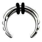 8-14GA Stainless Steel Ridged Edge Septum Pincher Nose Ring with 2 Black O-Rings, Metal, no gemstone