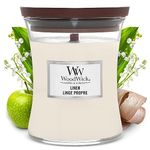 WoodWick Scented Candle, Linen Medium Hourglass Candle, with Crackling Wick, Burn Time: Up to 60 Hours, Scented Candles Gifts for Women