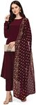 FIORRA Women's Maroon Poly Crepe A-line Kurta Set With Dupatta, Maroon, XL