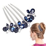 PALAY Hair Comb Clip Butterfly Rhinestone Alloy Hair Side Combs Claw Slide Comb Hairpin Decorative Bridal Hair Accessories Bun Clips For Ladies, Blue