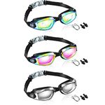 Flutesan 3 Pack Swimming Goggles No Leaking Silicone Anti Fog Swim Glasses with Nose Clip Ear Plugs for Adult Pool 3 Colors(Classic Color)