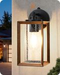 EDISHINE Dusk to Dawn Outdoor Wall Light, Farmhouse Exterior Lantern Fixtures with Seed Bubble Glass, Wood Grain Finish Porch Lights Wall Mount Waterproof Outside Wall Sconce Lamp, E26 Base