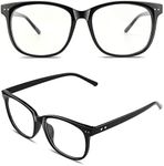 GQUEEN Retro Fake Glasses UV400 Horn Rimmed non prescription Clear Lens Glasses for Women Men PE1, 1 Glossy Black, 17PGFBA81-2