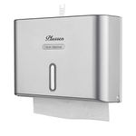 PLUSSEN Paper Towel Dispenser Wall Mounted, Adhesive No Drilling Hand Towel Dispenser Multifold C Fold Paper Towel Dispenser for Bathroom,Silver