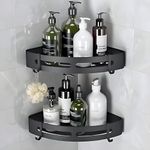KESI ORNAMENTS 1 Pc Self Adhesive AluminiumTriangle Bathroom Corner Shelf/Shelves Bathroom Shower Caddy Organizer for Kitchen Toilet No Drilling Storage Racks Shampoo Holder with 2 Hooks (Black)