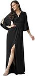 koh koh Plus Size Womens Long Bridesmaid Bridal Wedding Party Guest Cocktail Elegant Evening Short Flutter Sleeve Slit Tall V-Neck Dressy Maxi Dress Dresses Gown Gowns, Black XL 14-16