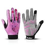 DuShow Cycling Gloves Women Full Finger Mountain Bike Riding Biking Gloves for Women Touchscreen Gel Padded Bicycle Gloves Motorcycle Gym Sport Workout Training Outdoor Gloves(Pink Boho,M)