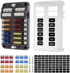 Scelrin 12 Way Marine Fuse Block, 12V Fuse Box with Led Indicator Waterproof Cover, Standard Circuit Marine Fuse Panel with Negative Bus for 12V/24V Automotive Car Truck Boat Marine Rv Trailer