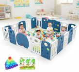 Metreno 16 panel Playpen for Babies upto 5 year with Mat and Balls Foldable Baby Play Area Indoor Setup Play Yard Fence for Toddlers Kids Playarea Setup Outdoor Children Play Pen with Gate Baby Playpen(5*6 FT=30 SQFT Blue)