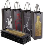 Juvale 12-Pack Wine Gift Bags with Rope Handles, 4 Assorted, Elegant Black Metallic Foil Designs for Wine Bottles, Liquor, Champagne, Sparkling Cider (13.7x4.6x4 inches)