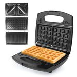 MILTON 850W Royal X 3 in 1 Electric Detachable Sandwich Maker, Bread Toaster, Panini Press Grill, Waffle Set with Removable Non-Stick Plates, Power Indicators | 1 Year Warranty, Black