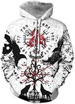 GLUDEAR Men's Vikings Tattoo Norse Mythology Graphic 3D Print Hoodie Pullover Sweatshirt Hoodies, Odin's Ravens Wolf, XX-Large