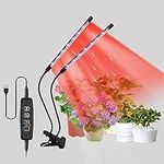 Woeau Ultimate Grow Lights for Indoor Plants - Full Spectrum Led Grow Light with Timer, 3 Lighting Modes, 10 Dimming Levels, Double Headed Plant Grow Light with Clip (Blue&Red)