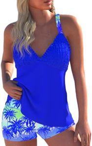 ROSEWE Women's Tankini Bathing Suits Smocked Solid Swimsuits with Shorts