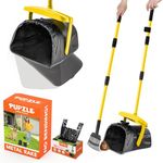 Pupzle Dog Pooper Scooper with Bag Attachment, 39" Long Handle Pooper Scooper for Large Dogs Heavy Duty, Metal Dog Poop Scoop for Yard, Large Capacity Bin and Rake with 25 Waste Bags Dog, Yellow