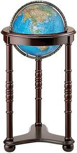 Lancaster Illuminated 12" Diameter Globe, USA Cartography with Cherry Finsihed Hardwood Stand and Blue Ocean Globe Ball. Features a blue illuminated globe ball, that has dual cartography. The two-way map and raised-relief design of this 12" globe provide a standard view of the physical world or an illuminated display of the political world.