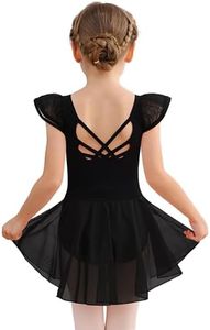 MdnMd Girls Dance Dress Ballet Leotards Dresses for Toddler Ballerina Outfit Skirt Hollow Knot Back Flutter Sleeve Dress (Black, 2-4 Years)