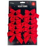 Fraido 12 pc Red Velvet Bow Ribbon Christmas Decoration 10cm Christmas Tree or Present Wreath Decoration