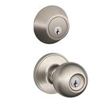 Schlage JC60V CNA 619 Security Set Single Cylinder Deadbolt and J54 Keyed Entry Corona Knob, Satin Nickel Finish