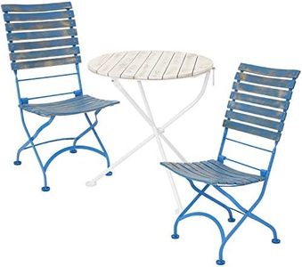 Sunnydaze Cafe Couleur Shabby Chic 3-Piece Chestnut Wooden Folding Dining Set - Indoor or Outdoor Use - Blue