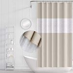 Funria Shower Curtain Beige Bathroom Curtains Waterproof Semi Transparent Wet Room Bath Curtains with Hooks Bathroom Accessories Long Shower Curtain 180 x 200CM Spliced Beige