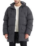 Rejork Men's Long Winter Coat Hooded Warm Quilted Jacket Water-resistant Cold Weather Parka, Grey, Large