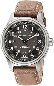 Hamilton Watch Khaki Field Titanium Auto | Swiss Made | 42mm Titanium Case | Black Dial Analog Watch | Brown Leather Strap (Model: H70545550), Black, Modern