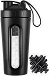 Jeedoo Protein Shaker Bottle, 28oz Bottles for Mixes and Pre Workout, Cup with shaker ball, Visible Window, Stainless Steel Bottle Leak Proof (black) SB0002