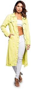 American Bazi Women's Long Button Down Distressed Denim Jean Jacket RJK3205 - Lime - Medium - E4B