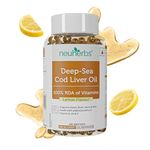 Neuherbs Deep Sea Cod Liver Oil Omega 3 Supplement With Vitamin A, D3 & E For Men & Women | Supports Heart, Brain, Bone & Skin Health | No Fishy Burps With Lemon Flavour - 100 Softgels