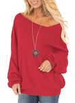 RANPHEE Womens Long Sleeve Fall Tops Red Off One Shoulder Sweater Loose Fashion Trendy Clothes Shirts Hoodies Pullovers Sweatshirt XL