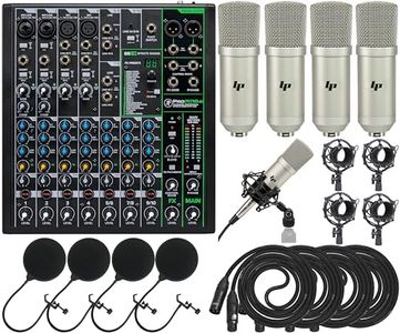 Mackie ProFX10v3 Compact 10-channel FX Mixer/Audio Interface with USB and Effects with 2x LP Professional Condenser Microphones Sets Shock Mounts XLR Cables & Pop Filters