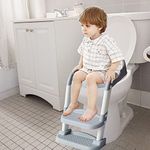 Haus Alchemy Dual Anti-Slip Grip Sturdy Bathroom Western Toilet 2 Step Potty Stool Trainer for Boys & Girls With Safety Handles Splash Guard & Soft Seat Fits All Standard Size Toilet - Grey