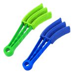 Venetian Blind Cleaner, 2 Pack Microfiber Blind Cleaning Brush for Window Slats, Wet and Dry Blind Duster, Washable Window Blind Cleaner for Air Conditioner Vents, Blue & Green
