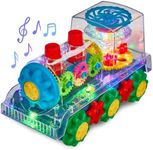 Playbees Light Up Train Toy for Toddlers - Transparent Gear Car Toys for Kids - Early Music Educational Crawling Toys - Flashing Lights and Battery Operated - Birthday for Boys & Girls