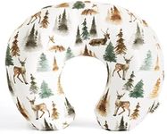 GRSSDER Nursing Pillow Cover Stretchy Minky Removable Nursing Covers for Breastfeeding Pillows, Ultra Soft Comfortable Slipcover for Boy and Girls, Stylish Watercolor Forest Deer and Leaves