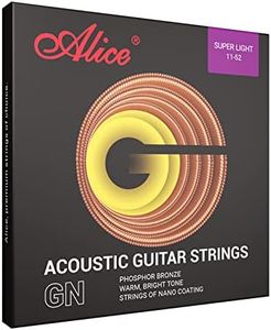 Alice Acoustic Guitar Strings Phosphor Bronze Light Gauge 11-52 for 6 String Guitars - Bright - Nano-Polishing Lamination, 1 Pack(Rose Gold)