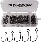 THKFISH 50pcs/Box Inline Single Hooks Replacement Fishing Hooks for Lures Baits Inline Circle Hooks Large Eye with Barbed Saltwater Freshwater #2#1 1/0 2/0 3/0 Black