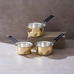 P-TAL Saucepans Set of 3 (1l, 1.5l, 2l) 100% Pure Brass and Non-Toxic Brass Tea Pan/Milk Pan, Ptal Brass Utensils and Brass Cookware Set of 3