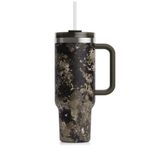 RTIC 40 oz Road Trip Tumbler Double-Walled Insulated Stainless Steel Portable Travel Coffee Mug Cup with Lid, Handle and Straw, Olive Midnight Camo