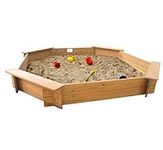 Big Game Hunters 1.8m Octagonal Wooden Sandpit - 20cm Deep - Complete with Underlay and Rain Cover - Perfect Wooden Sandbox for Garden Entertainment