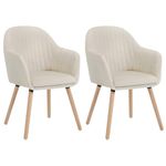 WOLTU Cream White Kitchen Dining Chairs Set of 2 PCS Upholstered Counter Lounge Living Room Corner Chairs with Arms & Backrest Solid Wood Legs Reception Chairs Velvet Tub Chairs Armchairs