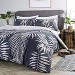 Olivia Rocco Tropical Leaf Duvet Cover Set Modern Print Cotton Rich Quilt Covers Reversible Easy Care Bedding Bed Linen Sets, King Navy