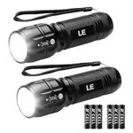 LE LED Torch, LE1000 Powerful Handheld Flashlight, Super Bright, Pocket Size, Lightweight, Suit for Camping, Cycling, Running, Dog Walking and More Outdoor Use, 6 AAA Batteries Included, Pack of 2