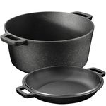 Navaris Cast Iron Casserole Dish Pot 4.7L / 26cm (5QT / 10.2") - Dutch Oven for Bread Making - Pre-Seasoned Cast Iron Pot with Lid Usable as Frying Pan