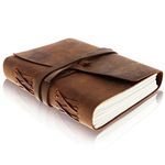 Leather Journal Writing Notebook, Vintage Handmade Bound Notepad for Men & Women - Write in Plain Thick Paper 8x6 Inch Large Blank Pages, MOONSTER® Drawing Sketchbook Travel Diary, Unlined Note Book