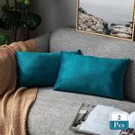 Amazon Brand - Umi Velvet Decorative Cushion Cover 12x20 Inch - Set of 2, Soft Solid Square Throw Pillow Covers for Sofa, Living Room or Home Decor - 30x50 cm in deep Teal Color