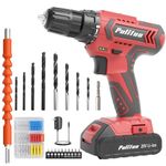 PULITUO Cordless Drill Set, 20V Electric Power Drill with Battery And Charger, 30N.m and 21+1 Torque, 2 Variable Speeds, with 59pcs Drill Driver Bits Kit, Screws Set，(Red)